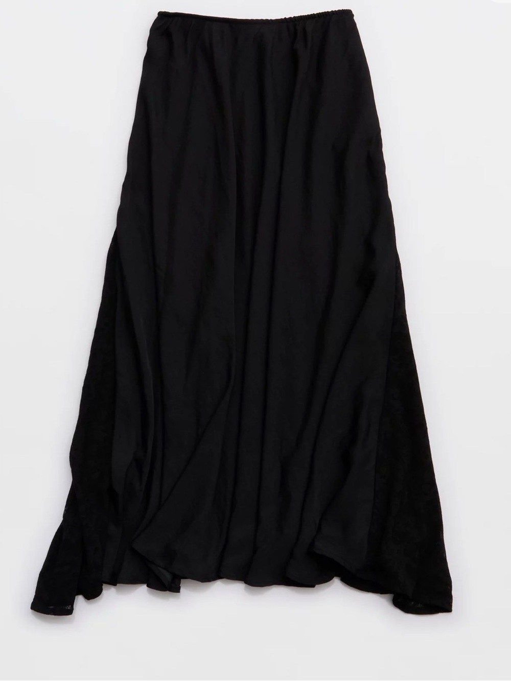 aerie Black Satin Maxi Skirt with Lace Inset Side Panel NWT size medium
